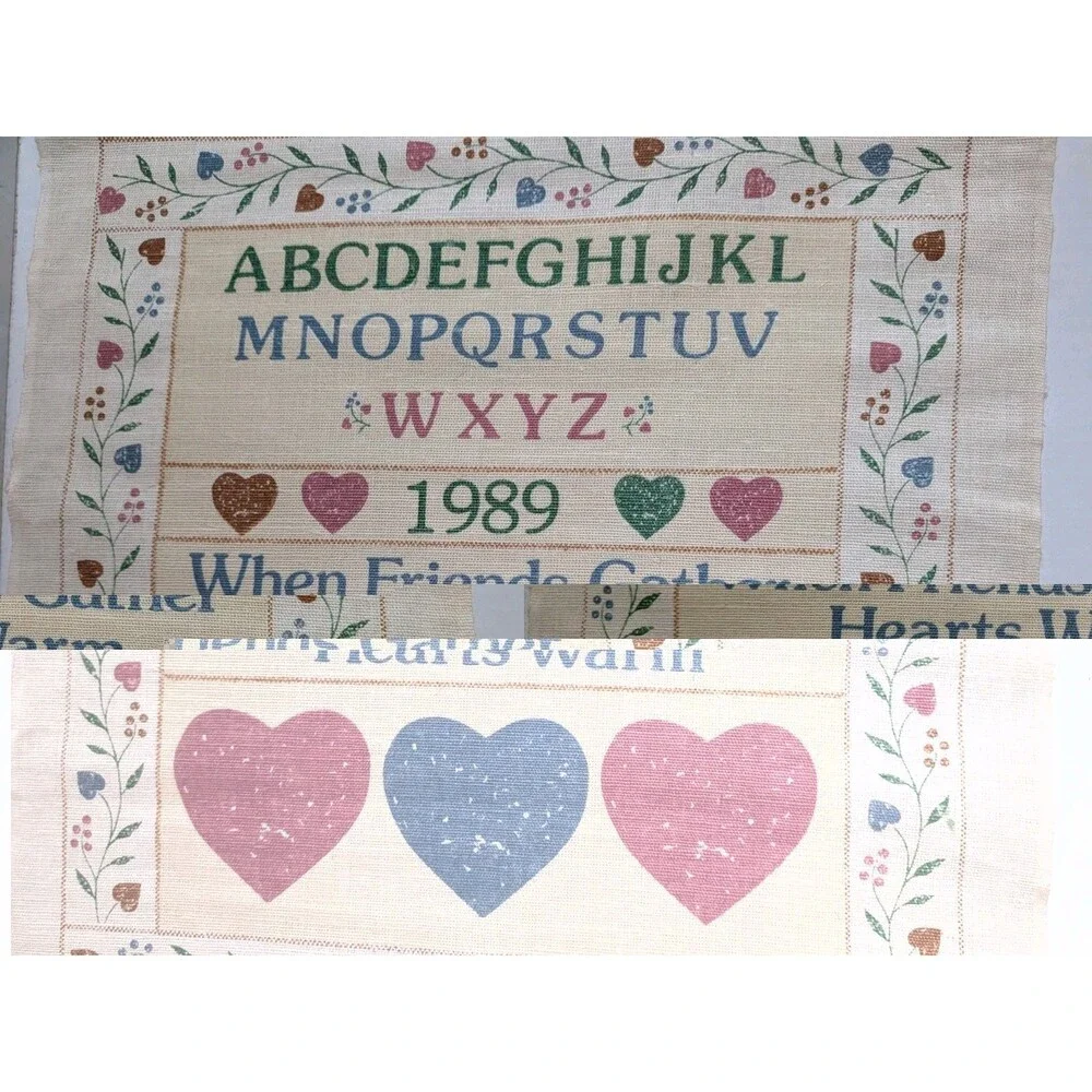 Vintage 1989 Calendar Tea Towel When Friends Gather Hearts Warm Cottagecore Cute